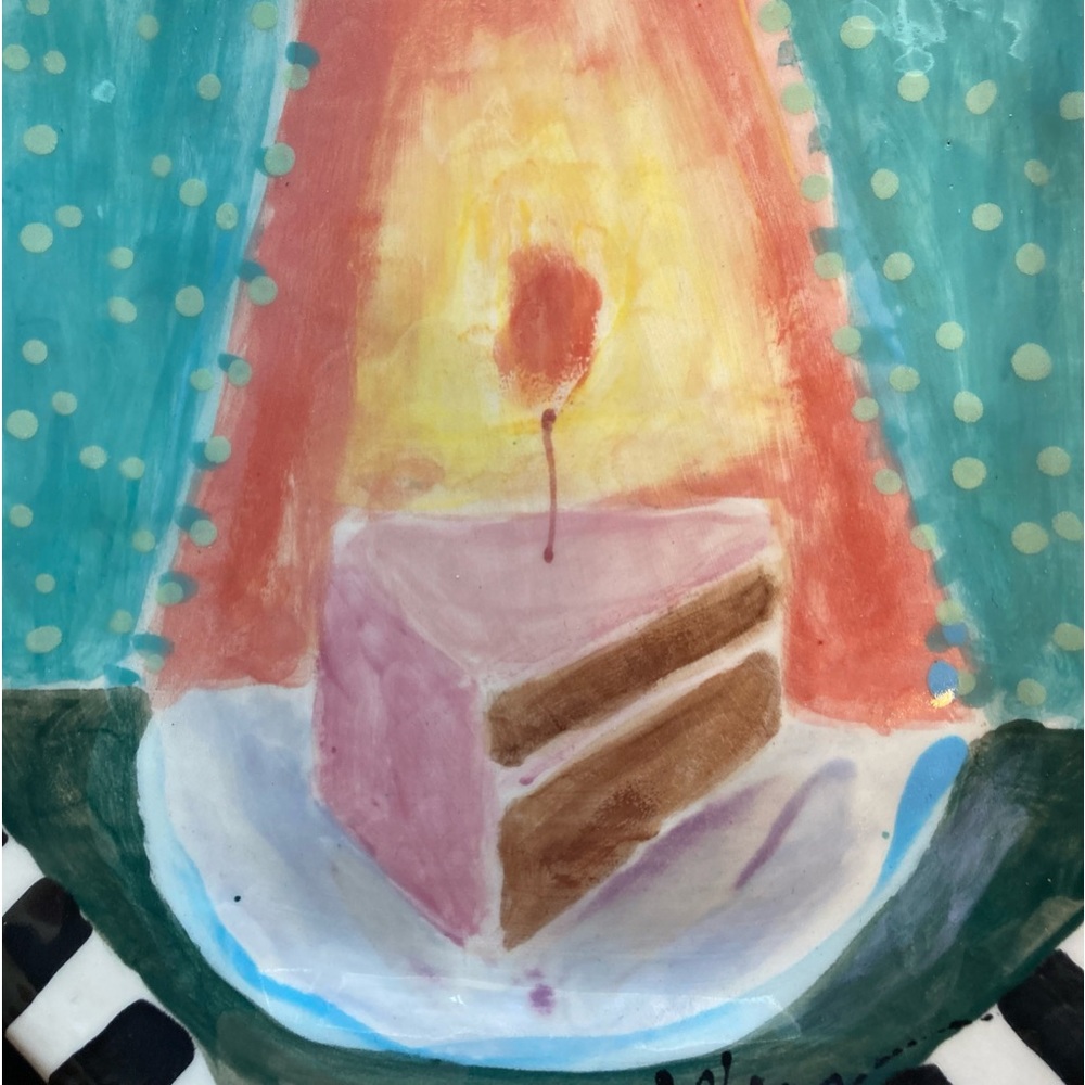 Happy Birthday “Handmade Ceramic 8 Sided Platter 13”x10” Cake Design